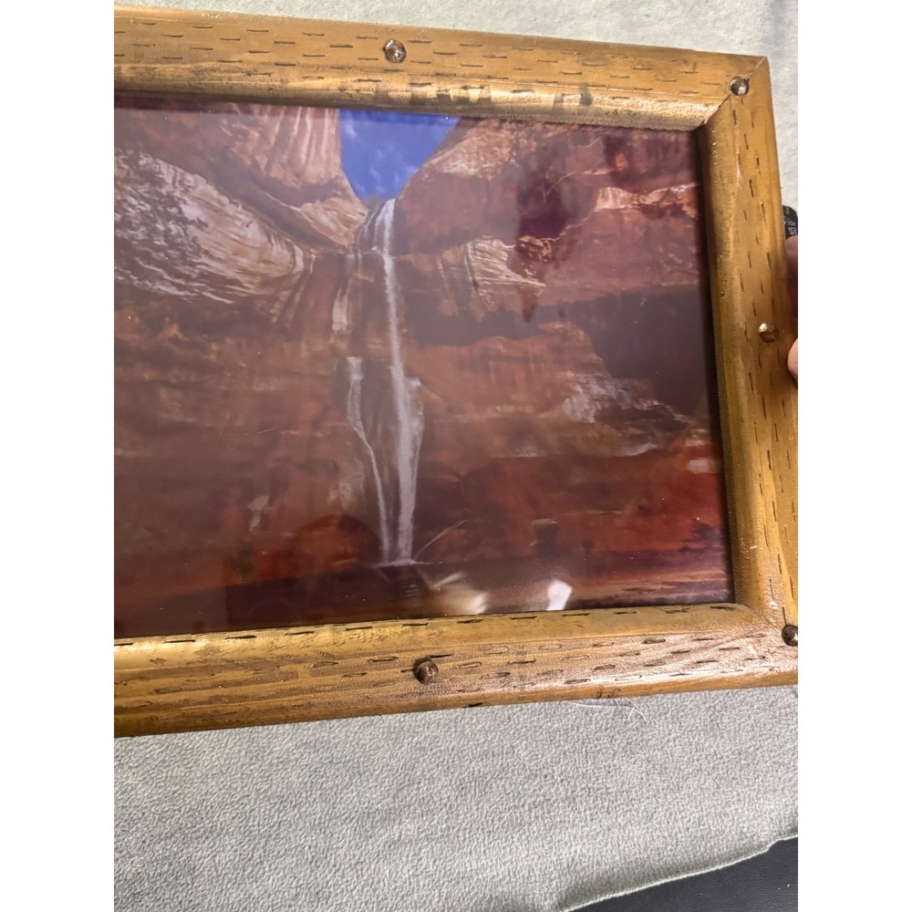 Rustic Wood Studded Picture Frame Desert Waterfall Red Rock Canyon Wall Art